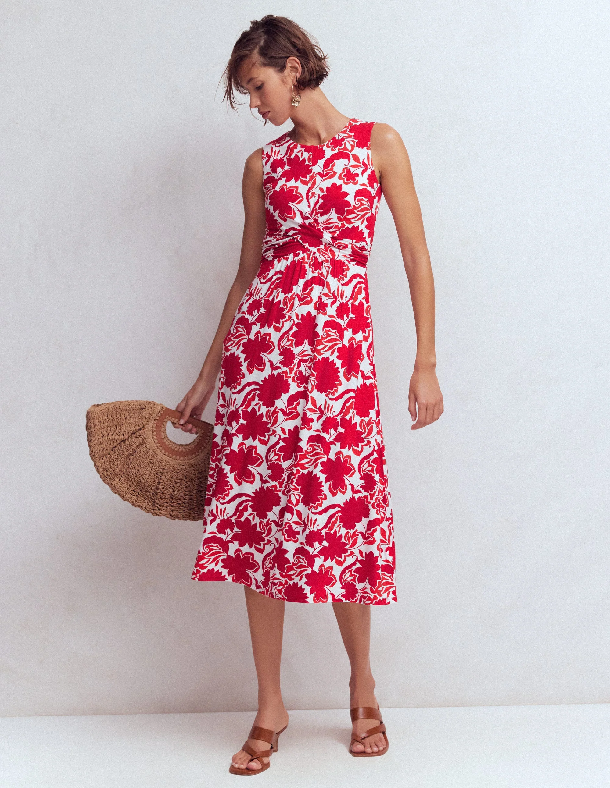 Zara Cross Waist Jersey Dress-Merida Red, Shadow Blossom - Image 4