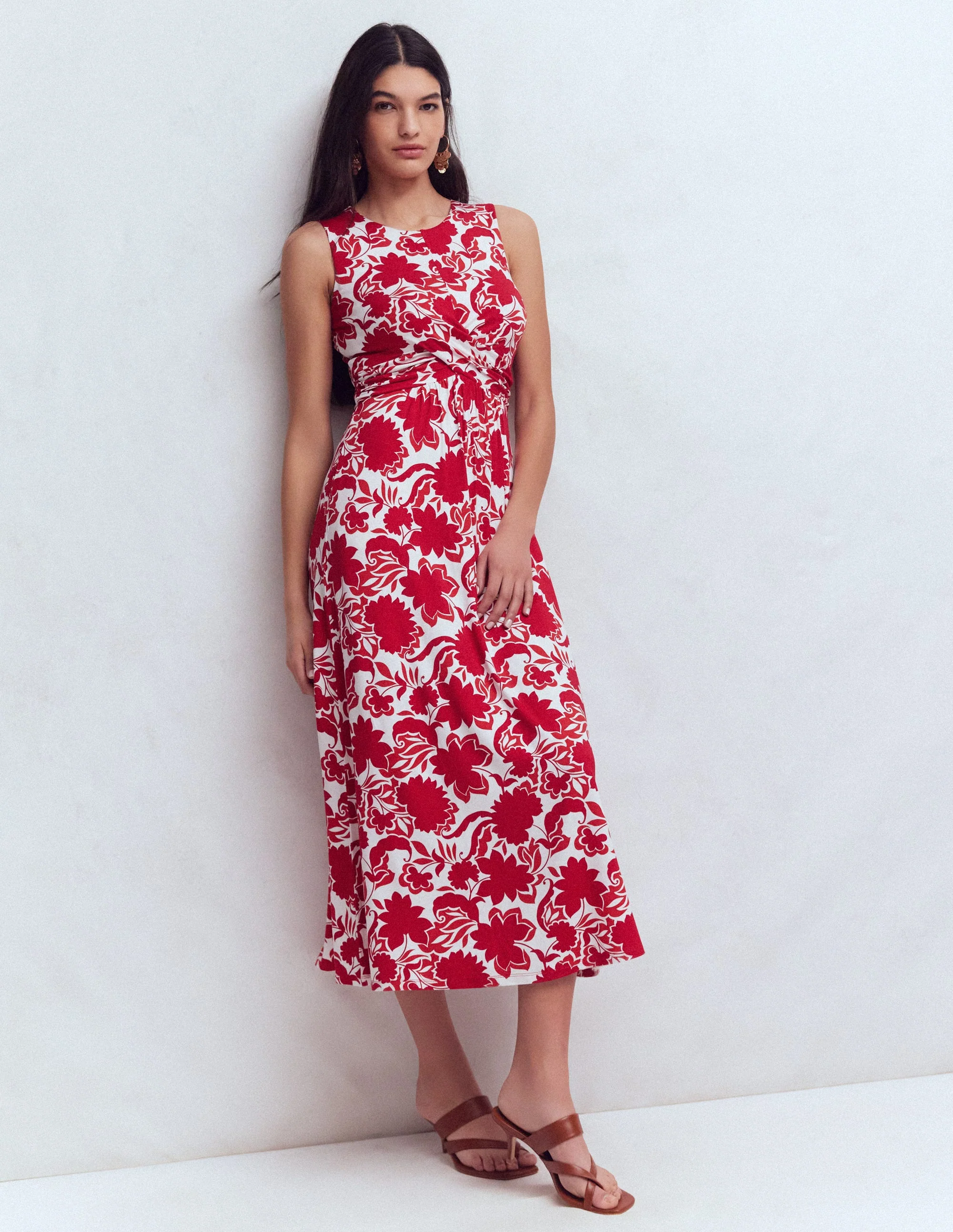 Zara Cross Waist Jersey Dress-Merida Red, Shadow Blossom - Image 9