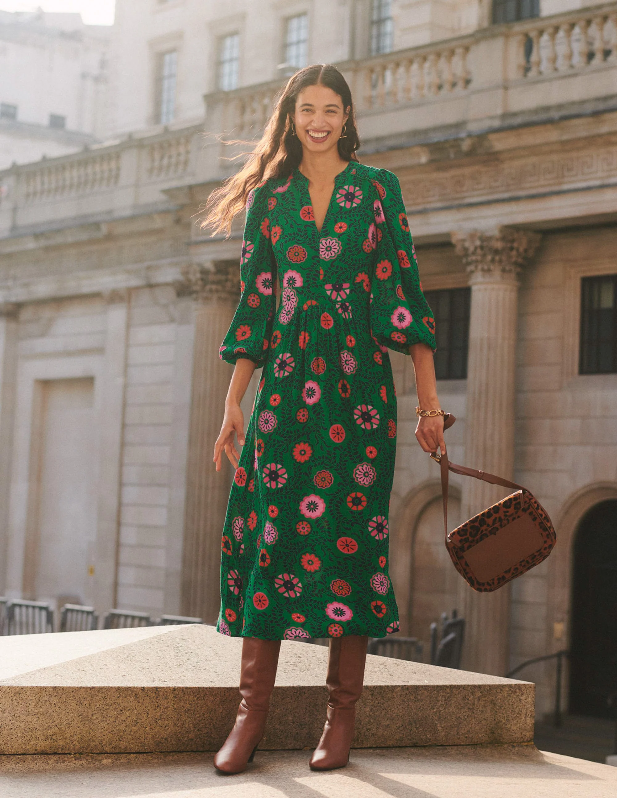 Zoe Trim Detail Midi Dress-Rich Emerald, Meadow Vine - Image 5