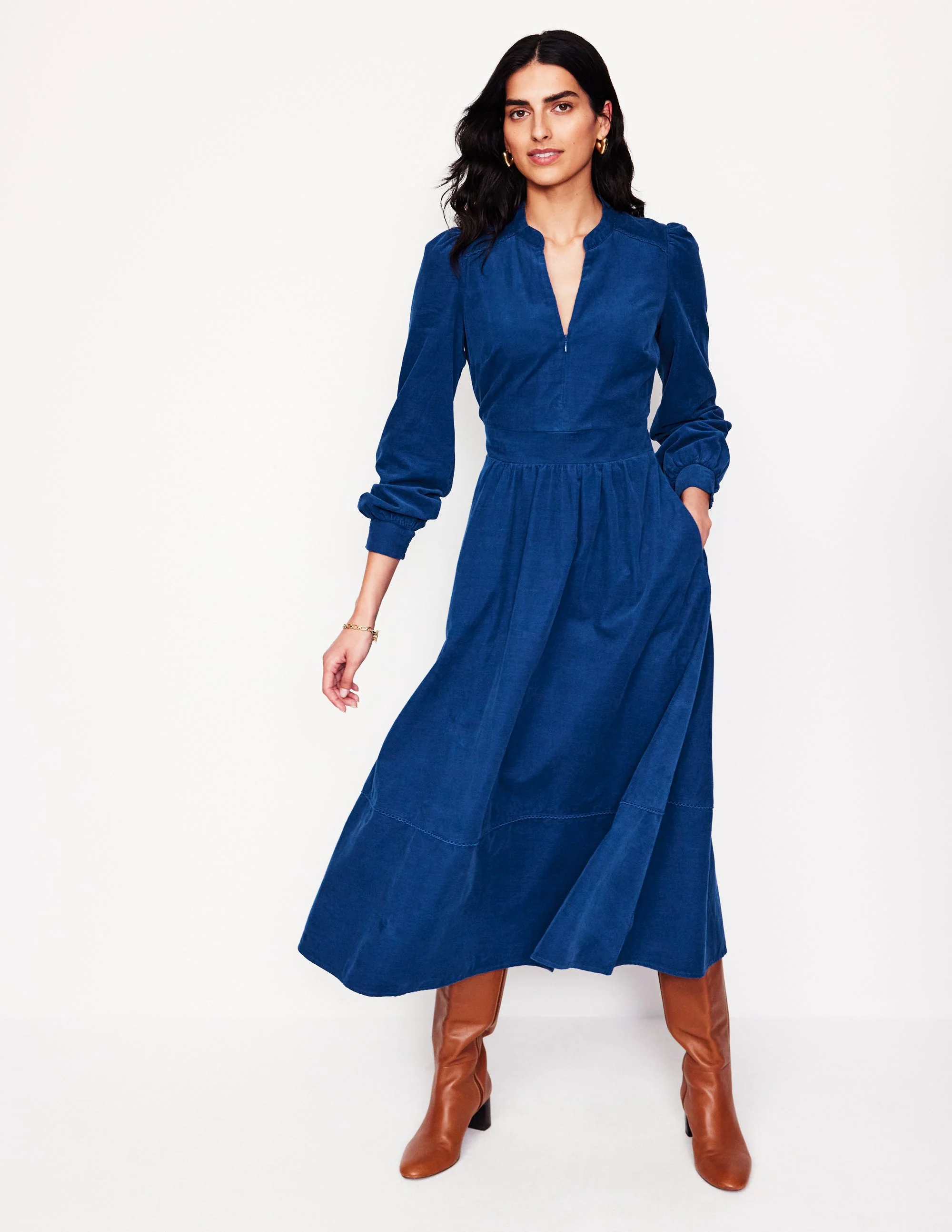 Zoe Zip Up Cord Midi Dress-Atlantic - Image 4
